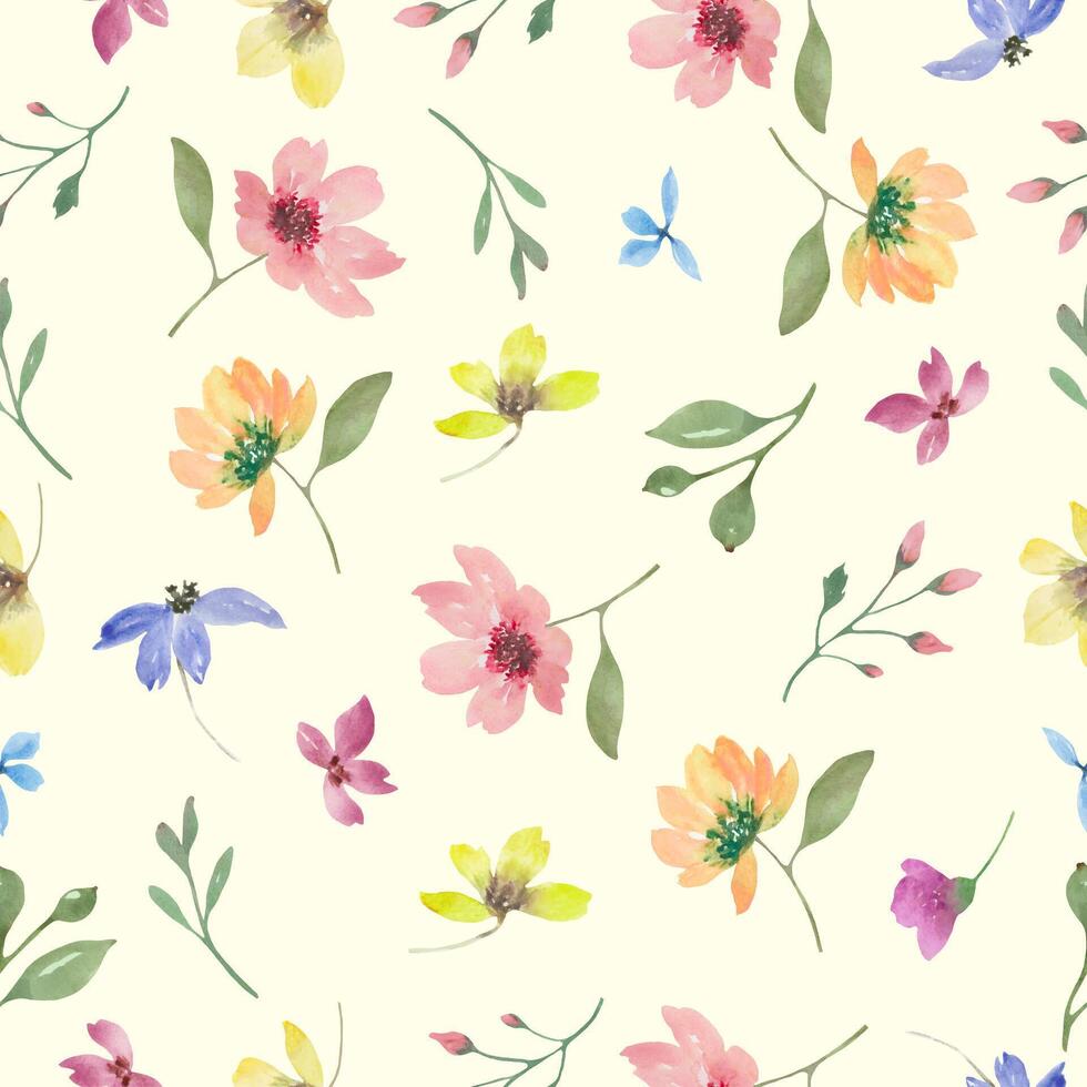 Seamless watercolor pattern with cute floral. Hand drawn illustration isolated on pastel background. vector