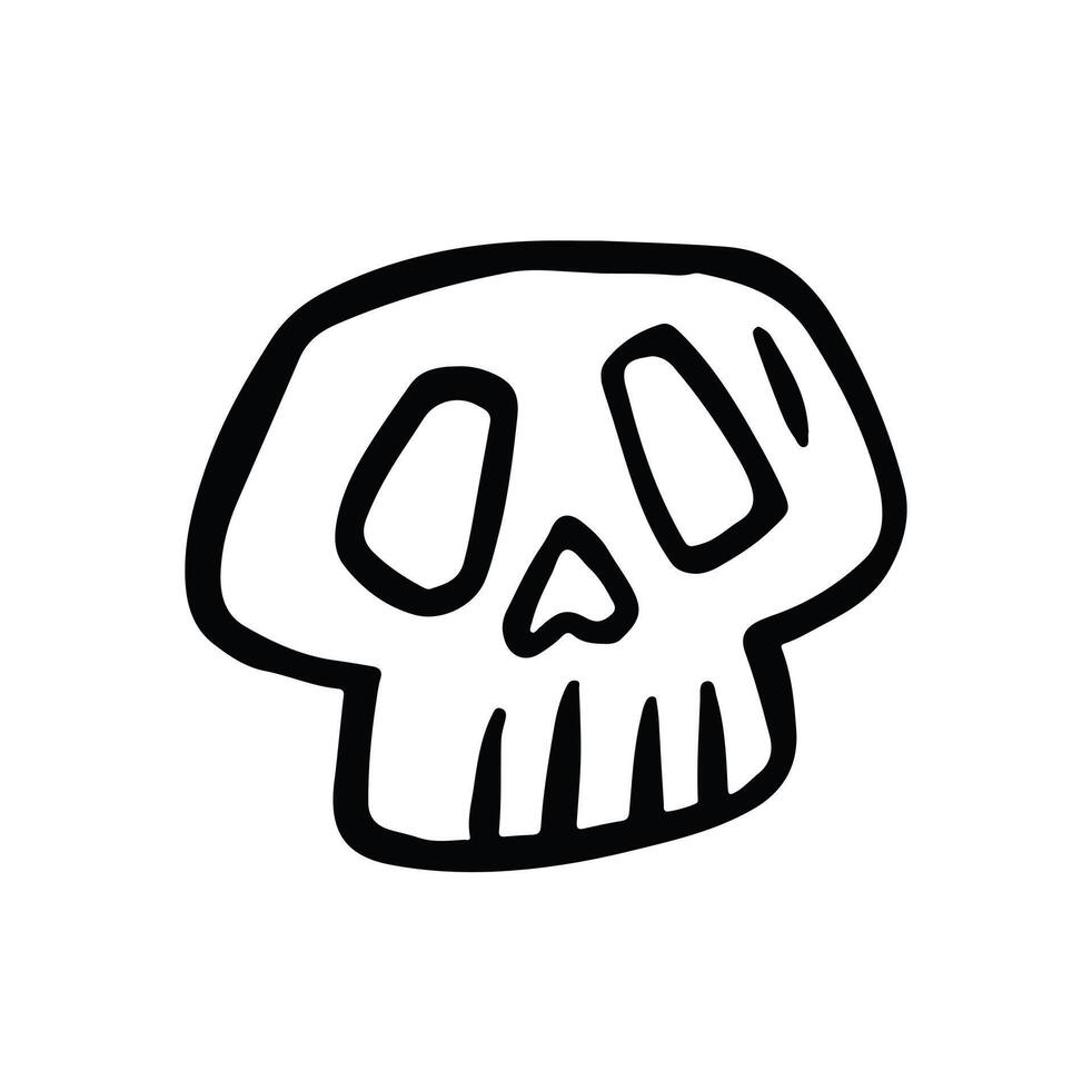 black and white line skull funny hand drawn illustration vector