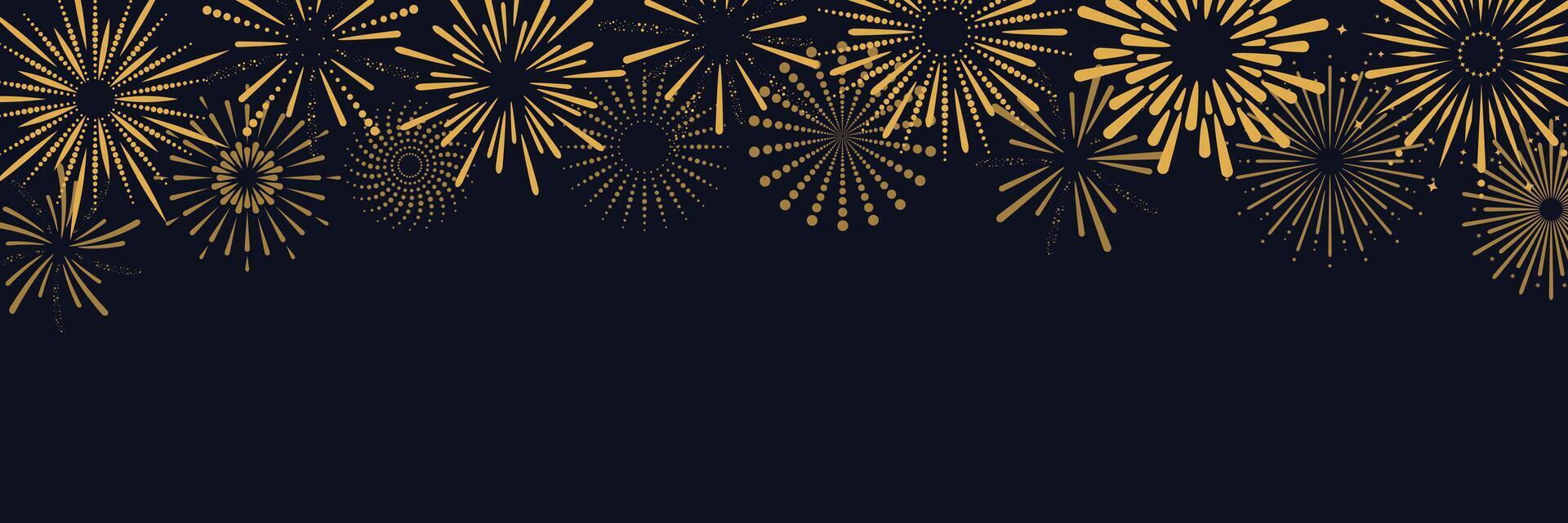 Banner with fireworks on dark background. Fireworks explosions in the sky. illustration vector