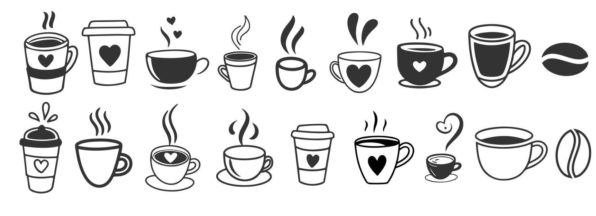 coffee cups illustration and cups icons set vector
