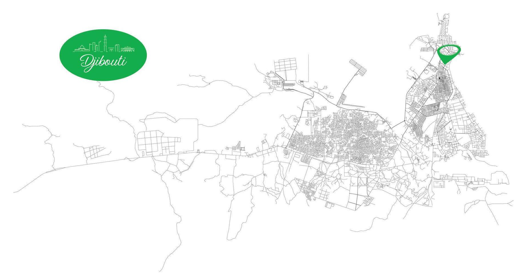 Djibouti,Djibouti,Streets Roads Map with location pin, illustration element image vector