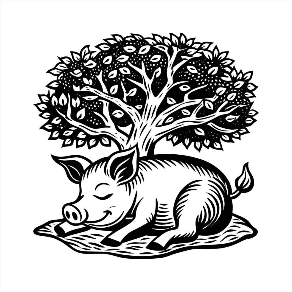 Pigs sleeping under the tree vector
