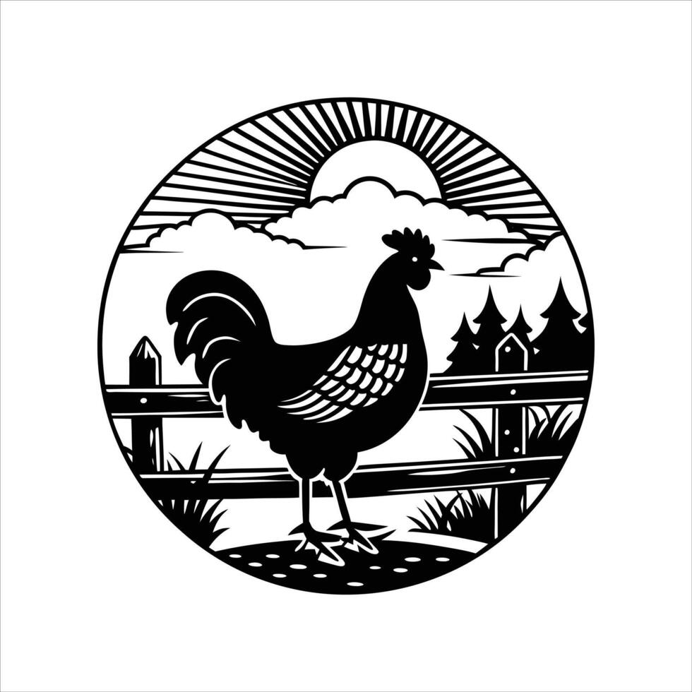 Rooster Fence Silhouette vector
