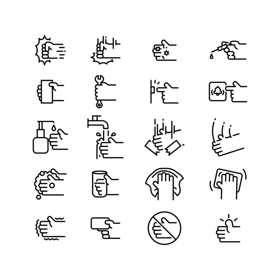 Hand icons in various gestures and activities vector