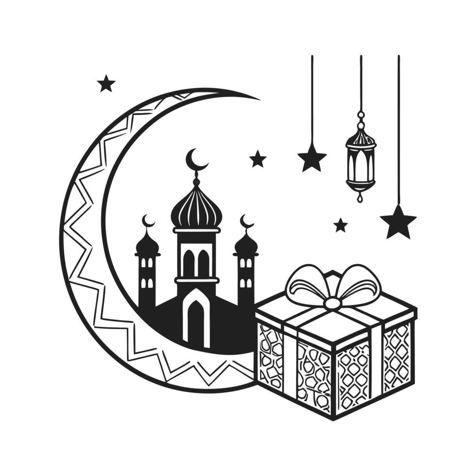 A stylized, black and white silhouette of a mosque, perfect for Islamic-themed designs. vector