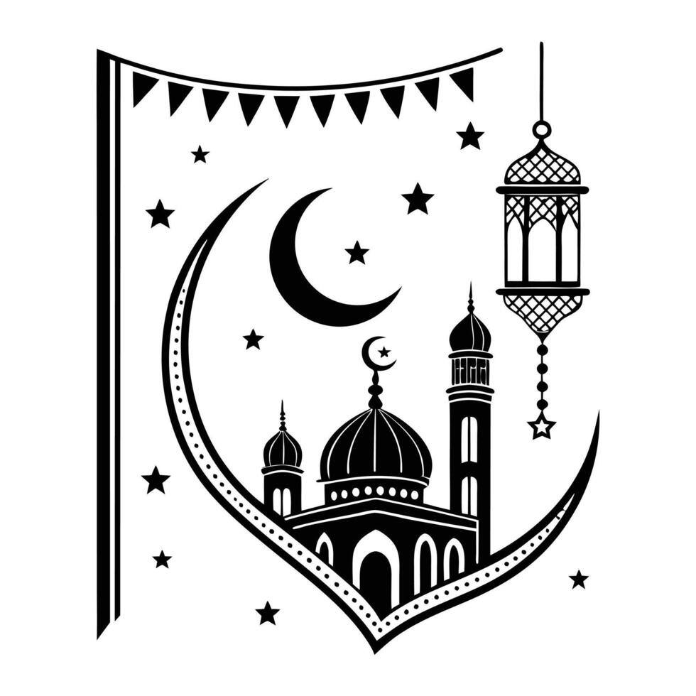 black and white silhouette of a mosque vector