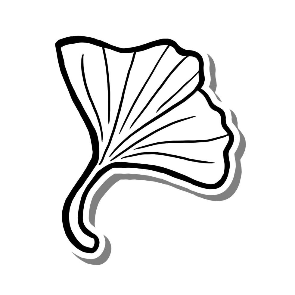 Single Ginkgo Leaf on white silhouette and gray shadow. Hand drawn cartoon style. illustration for decorate and any design. vector