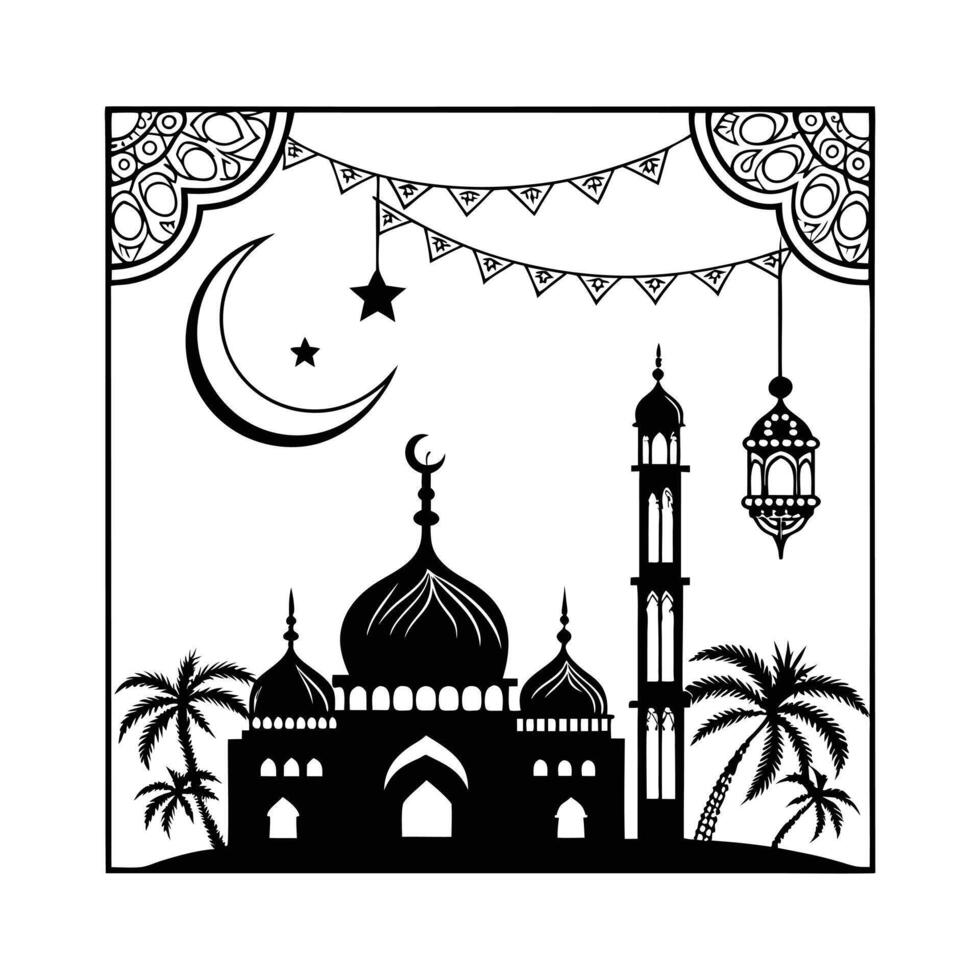 Mosque at Night, Islamic Design vector