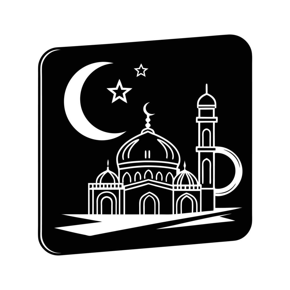 Black and White Silhouette of a Mosque and Crescent Moon vector
