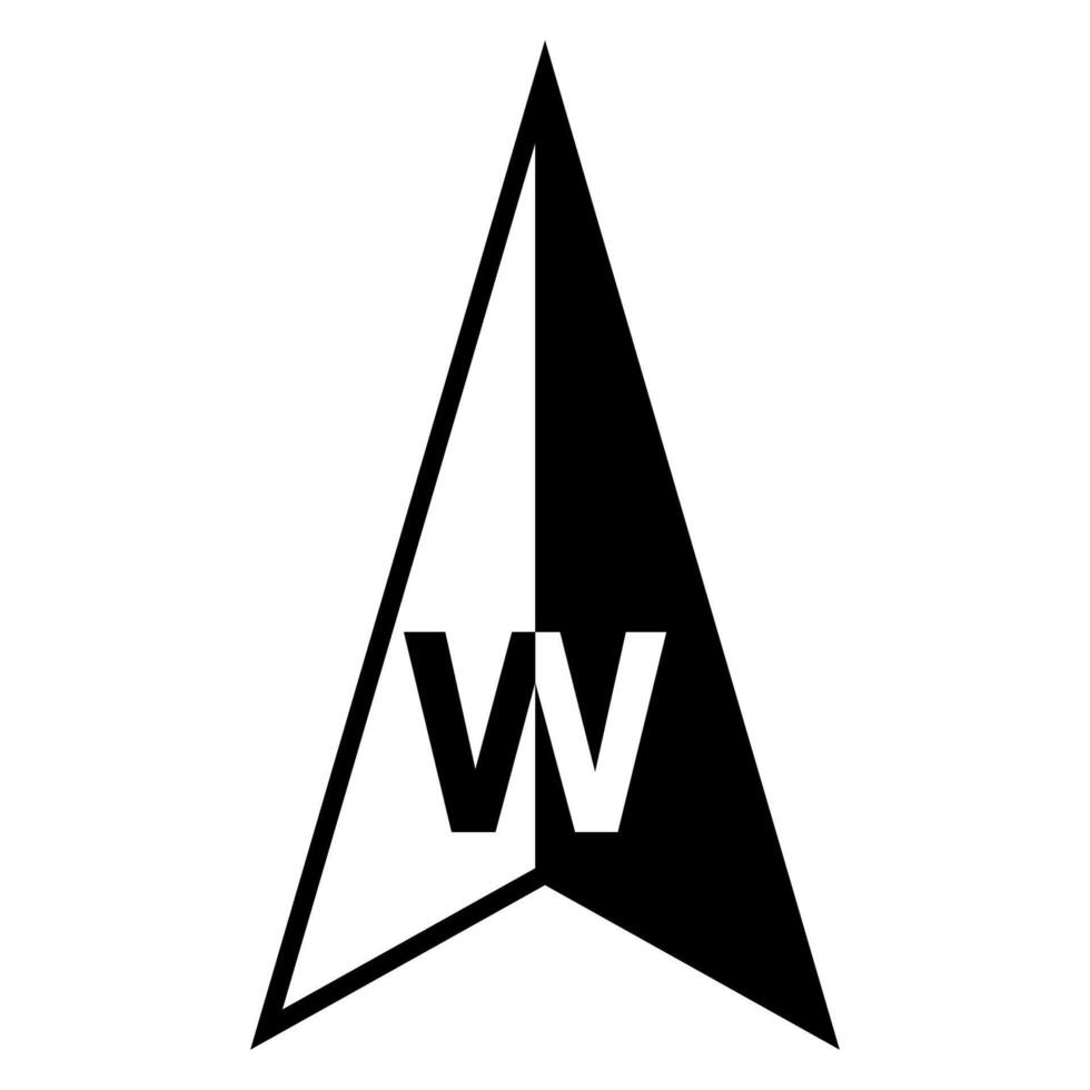 Black white compass needle with letter W, pointing to west vector