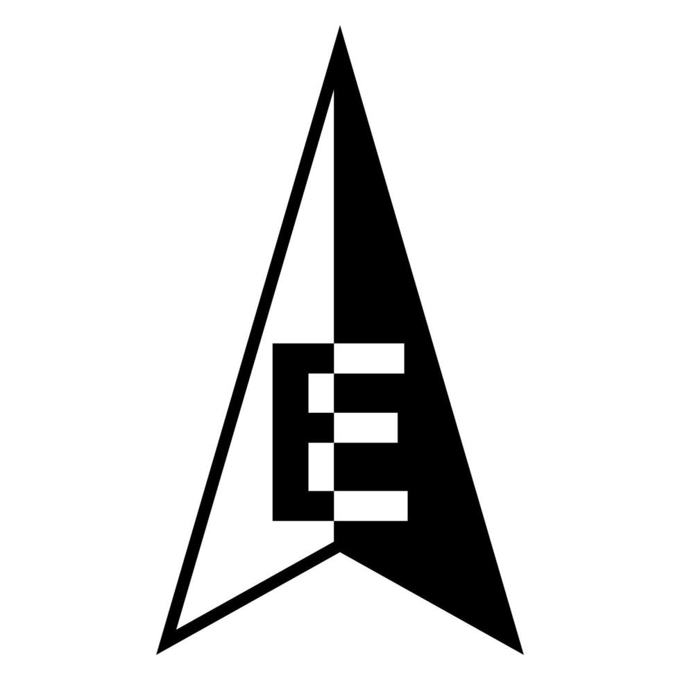 Black white compass needle with letter E pointing to east vector