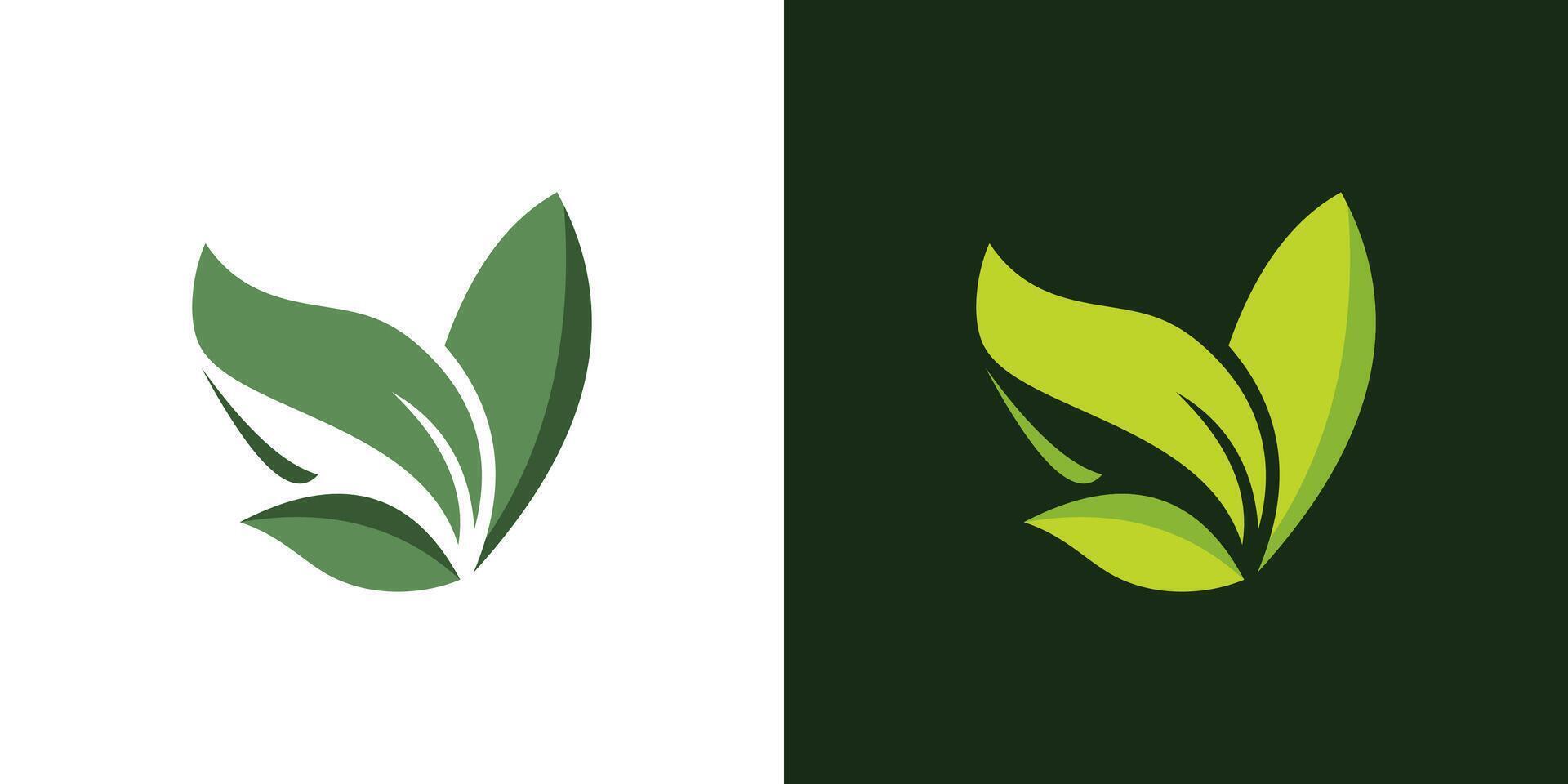 Leaf green icon logo abstract shape spring nature isolated vector