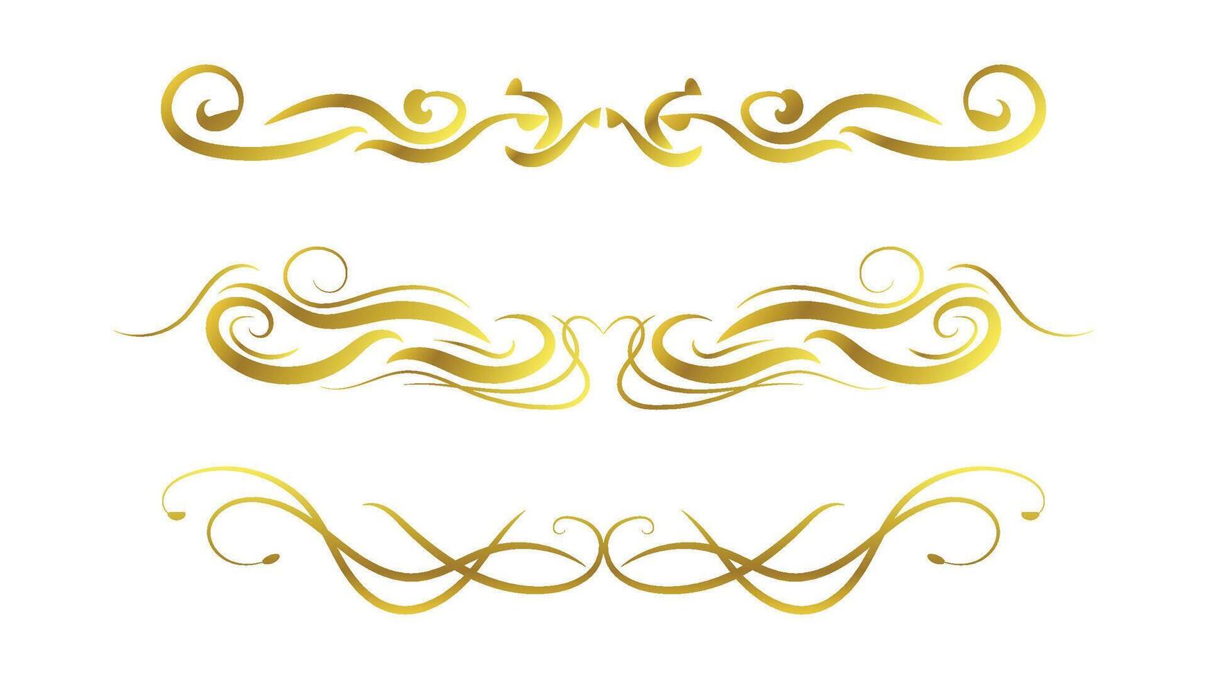 text dividers decoration set isolated on white background. golden swirl calligraphy lines vector