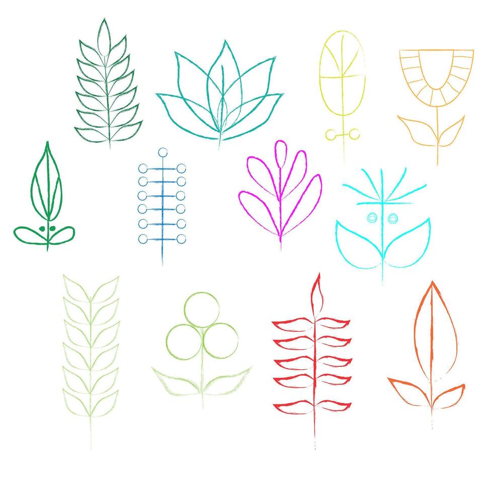 a set of children's hand-drawn doodles with stylized flowers vector