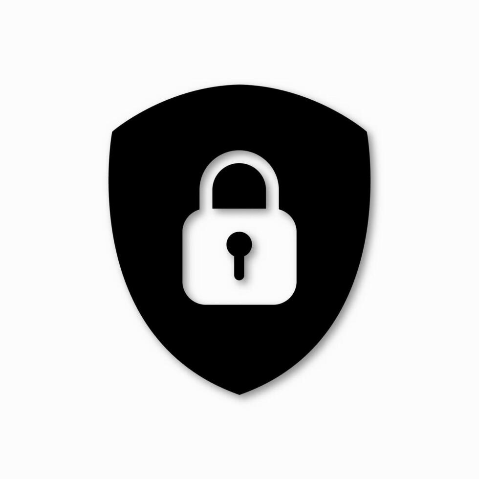 Shield icon with a closed padlock. Lock symbol representing security and protection. vector