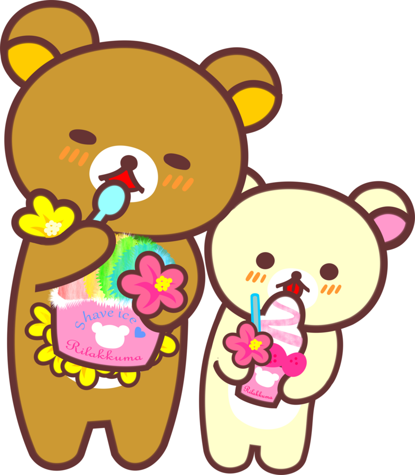 Two cute bears enjoying their cold ice cream png