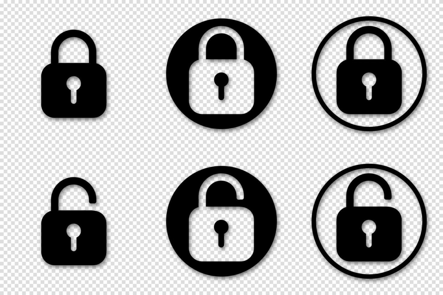 Lock symbols set with open and locked padlocks. Icons for safety and protection concepts. vector
