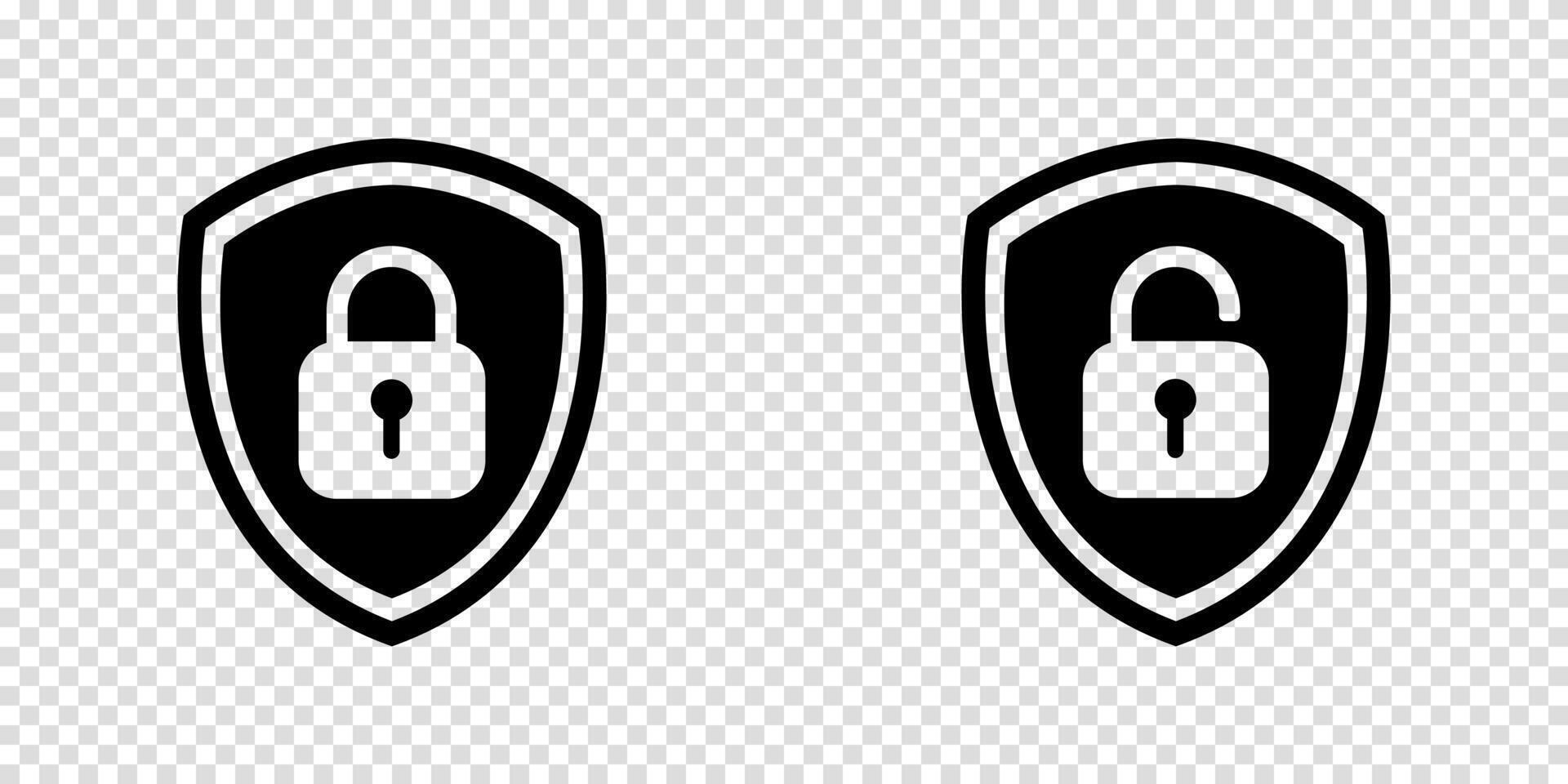 Lock and unlock shield icon collection. Padlock symbols for security and privacy designs. vector
