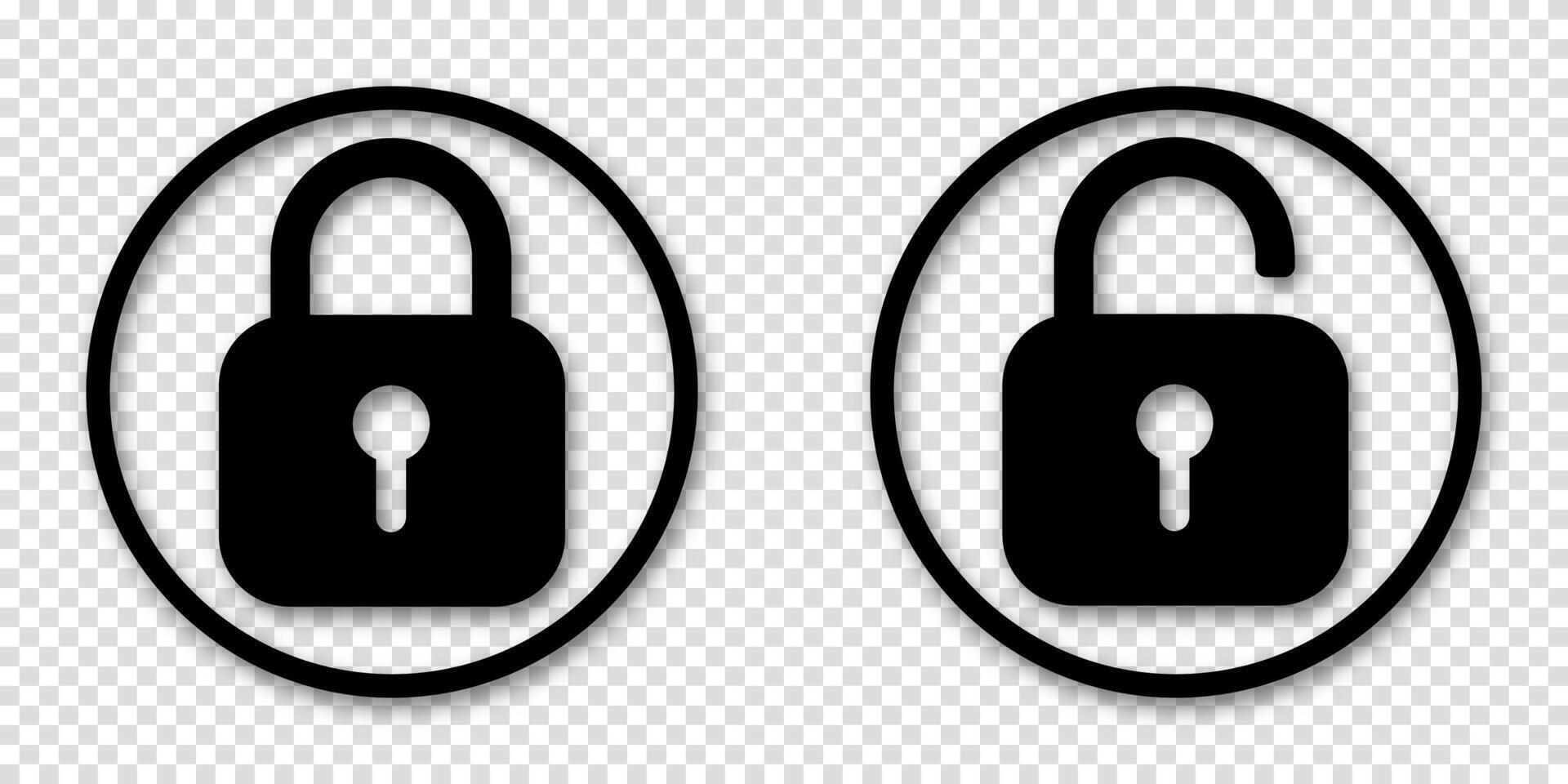 Lock icon collection with safety symbols. Includes locked and unlocked padlock designs. vector