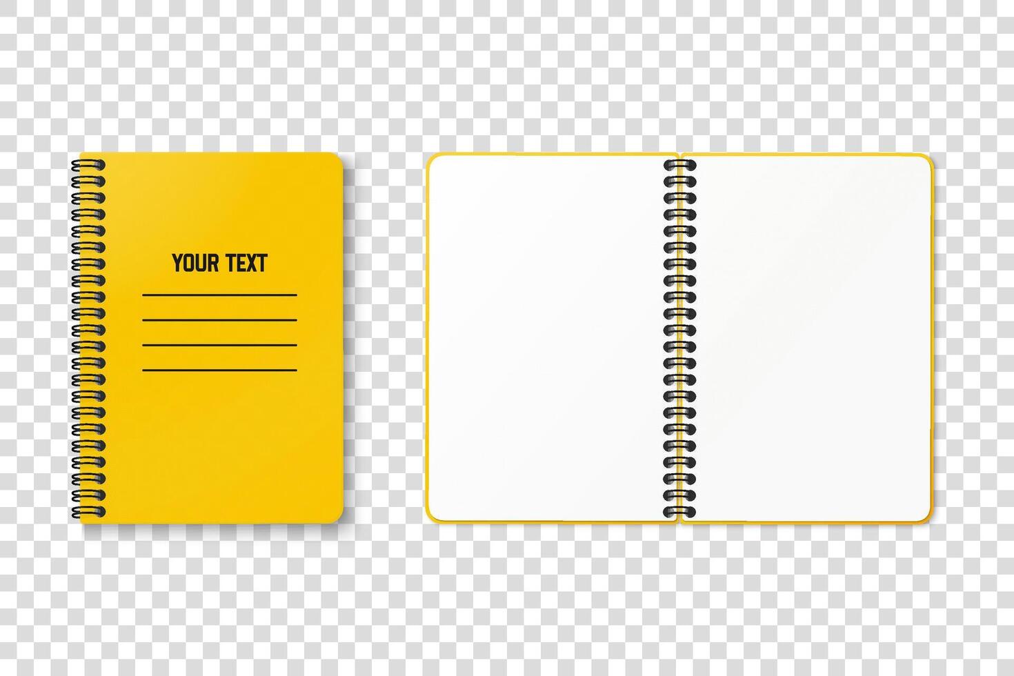 Top view of a yellow horizontal spiral notepad with blank space. Notebook concept for mockups. Clipart illustration. vector