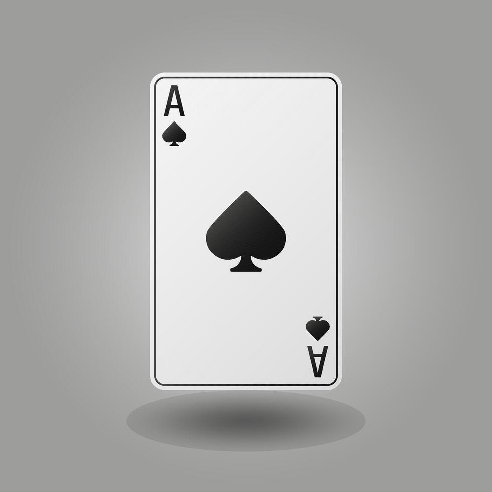 Black and white Ace card with a spade symbol. Realistic clipart illustration for casino and card game themes. vector