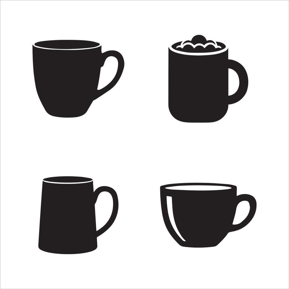Simple Black Coffee Mug Icons vector