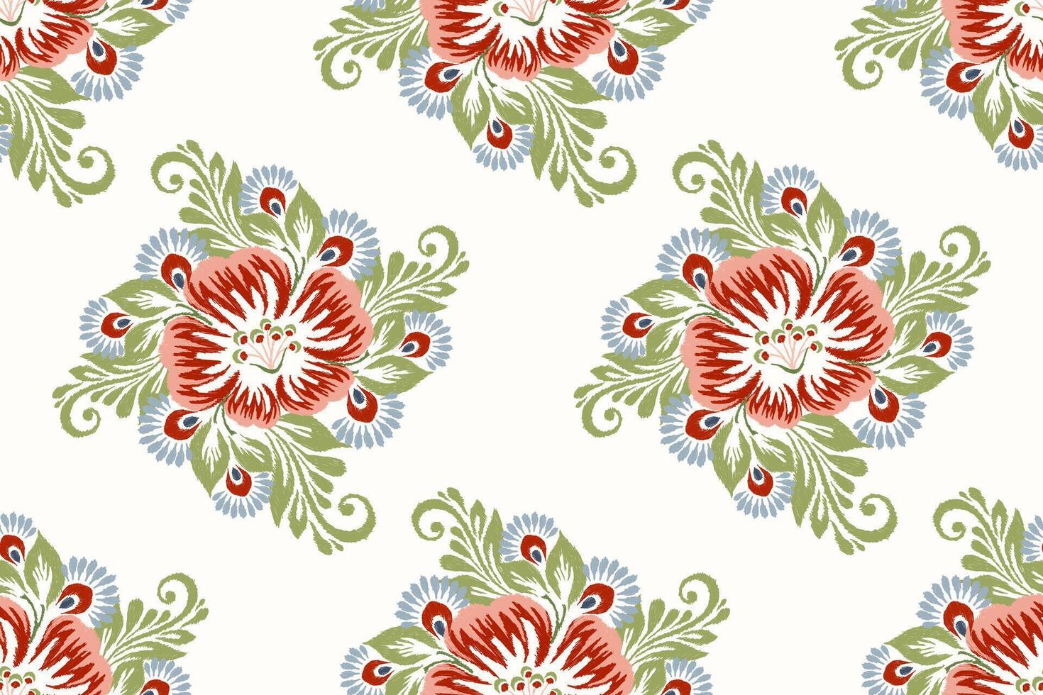 Ikat flowers seamless pattern vector