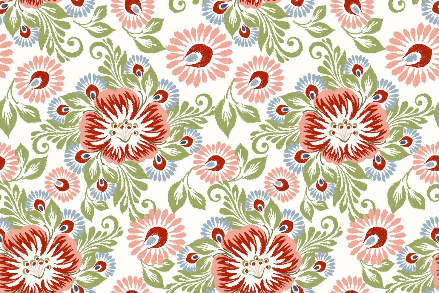 Ikat flowers seamless pattern,hand drawn seamless pattern on white background vector