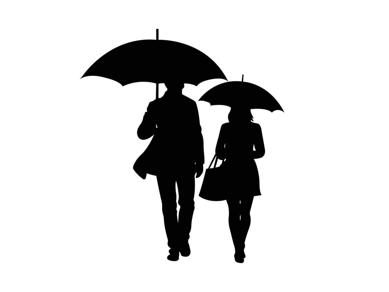 Silhouette of a Couple Walking in the Rain vector