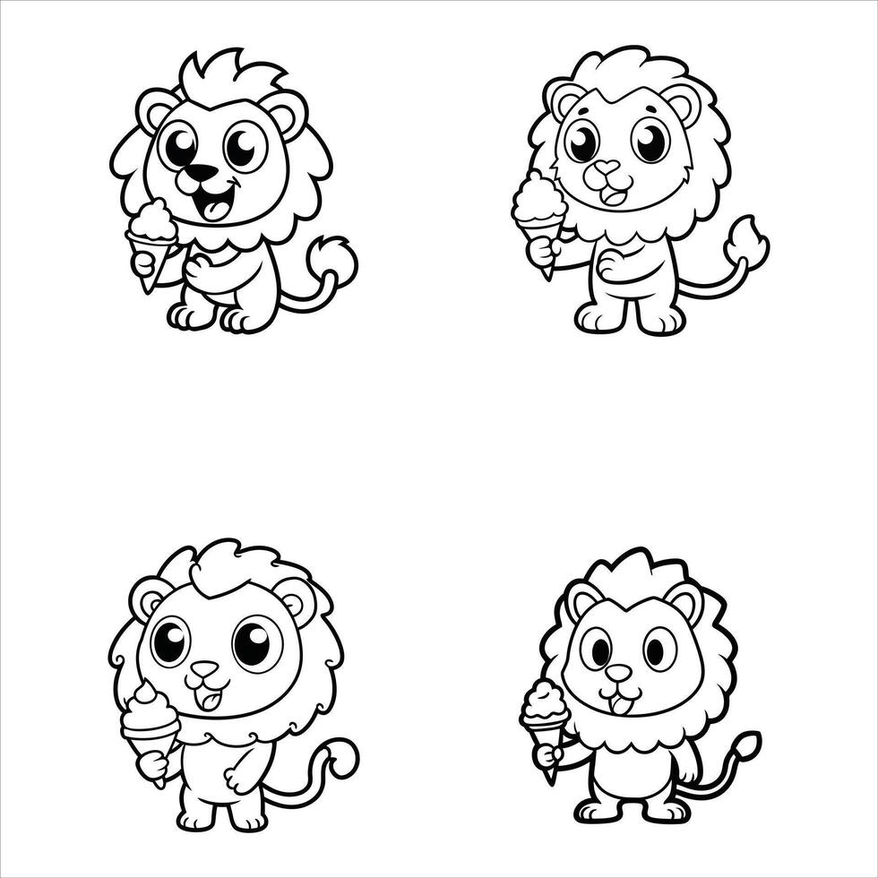 Lion eating ice crem svg Design Black and White vector