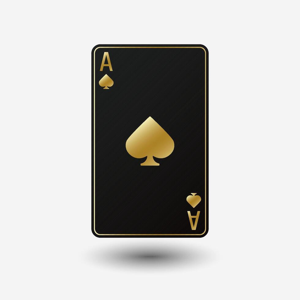 Realistic clipart of a black and golden Ace playing card with a spade symbol. Perfect for casino and game designs. Illustration. vector