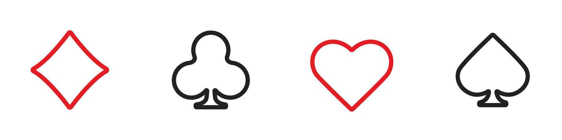 Collection of gambling signs with playing card symbols and chips. Includes hearts, clubs, diamonds, and spades vector
