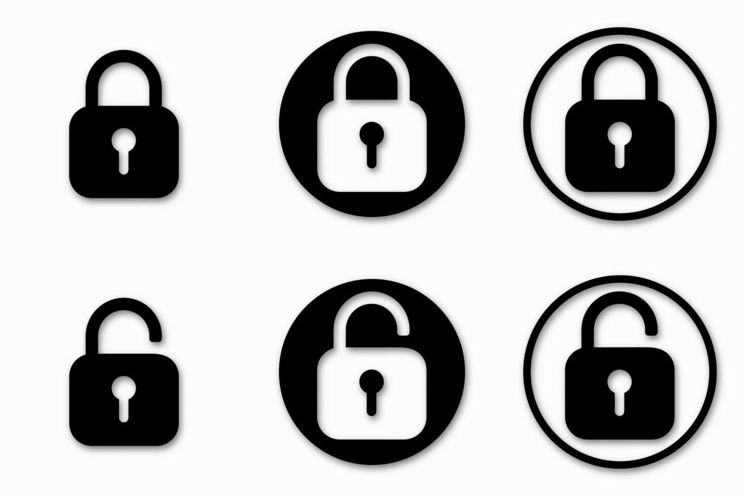 Padlock icon set representing safety. Includes open and closed padlock signs. vector