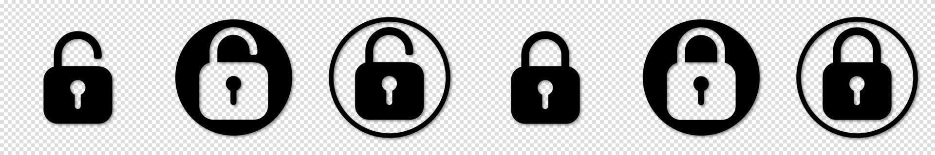 Set of safety icons with open and closed padlocks. Padlock symbols for secure concepts. vector
