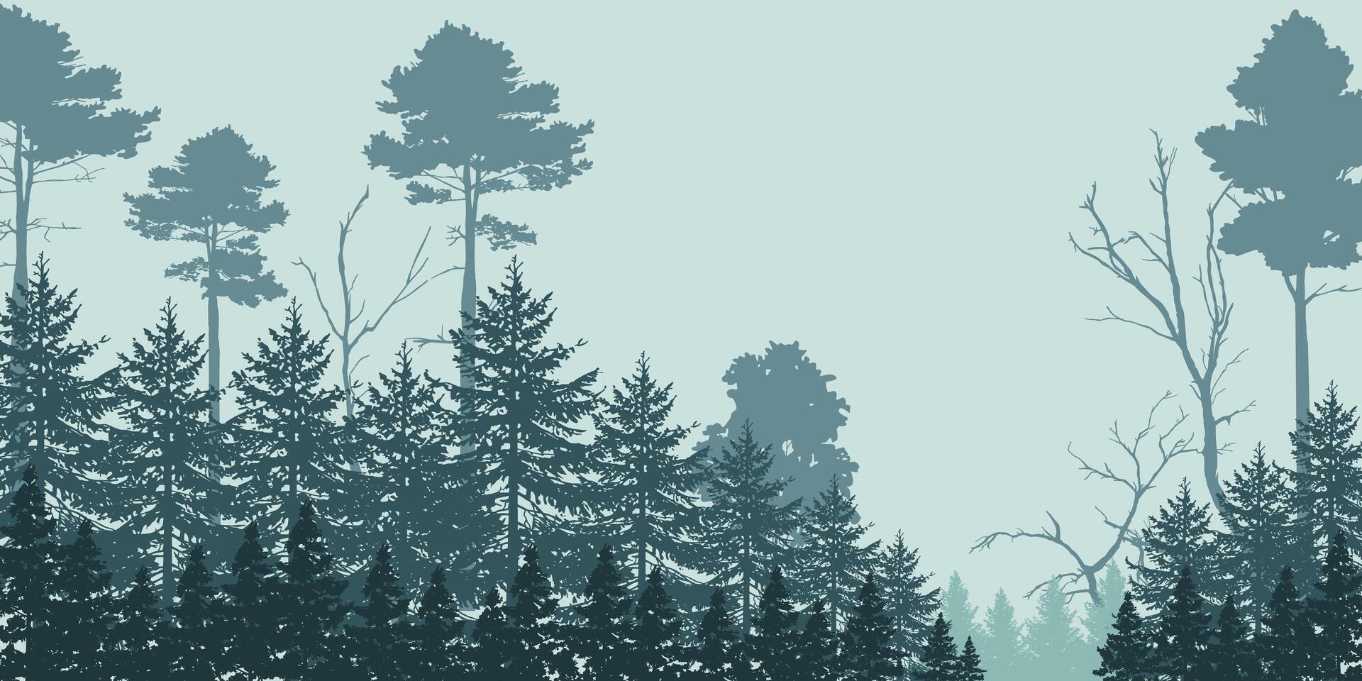 Silhouette of a trees forest and mountain. natural isolated on green background. vector