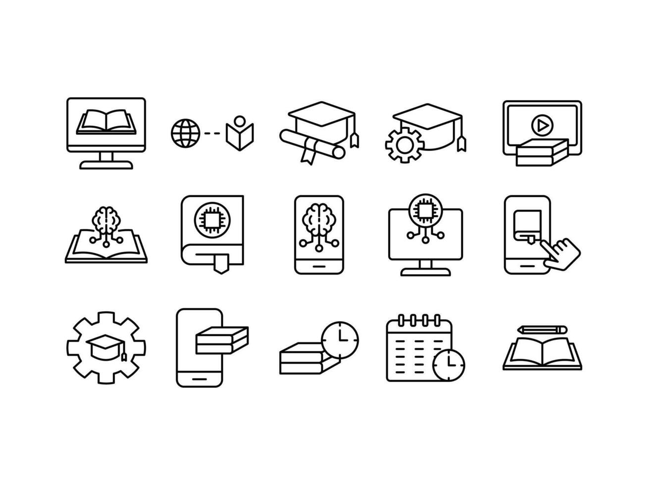 online education icon collection set. Contains such Icons online Tutorial, E book, Online Lecture, Education Plan and more. isolated white background,Editable line vector