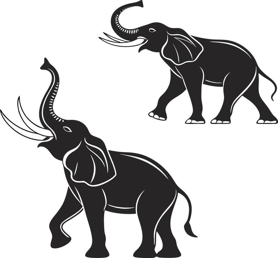 Stylized Elephant Silhouettes with Tribal Art Influence Minimalist Black and White Graphic Design vector