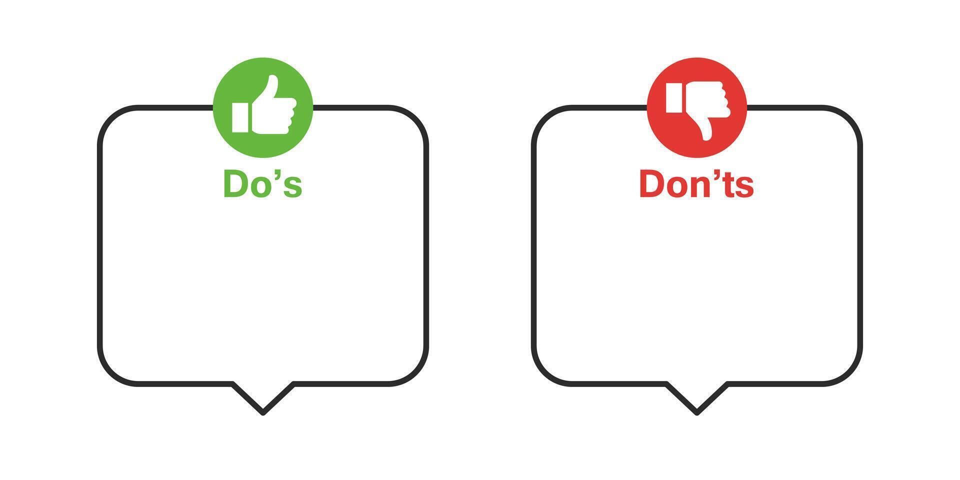 Dos and donts like thumbs up or down. Like or dislike index finger sign vector