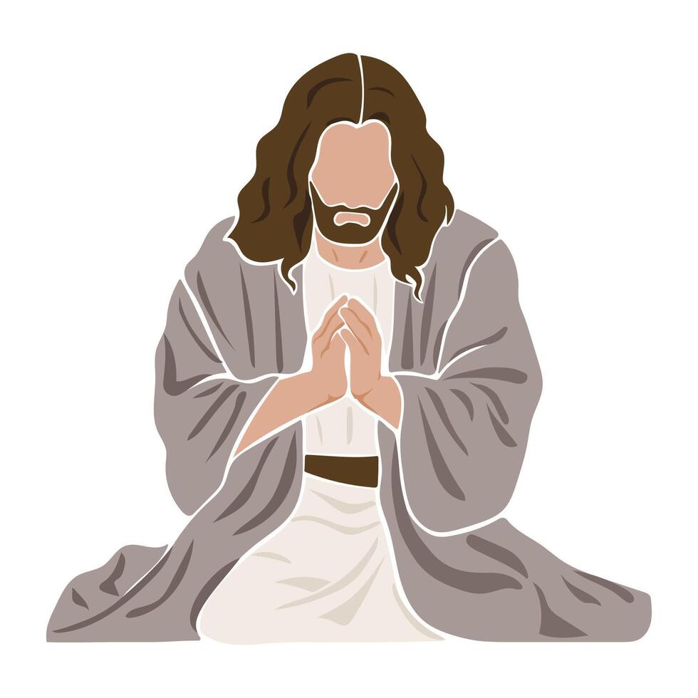 Jesus prays on his knees vector
