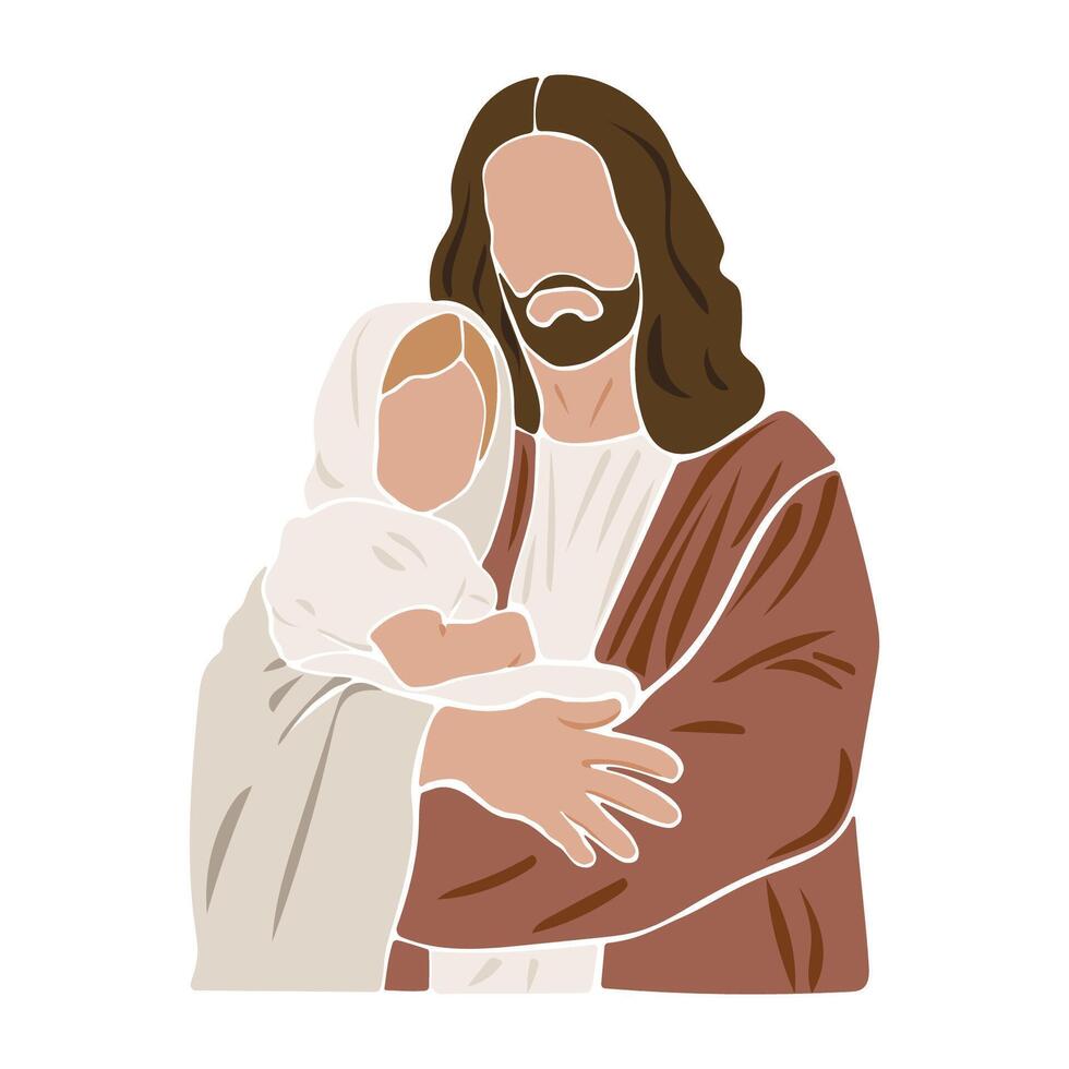 Jesus with a child in his arms vector