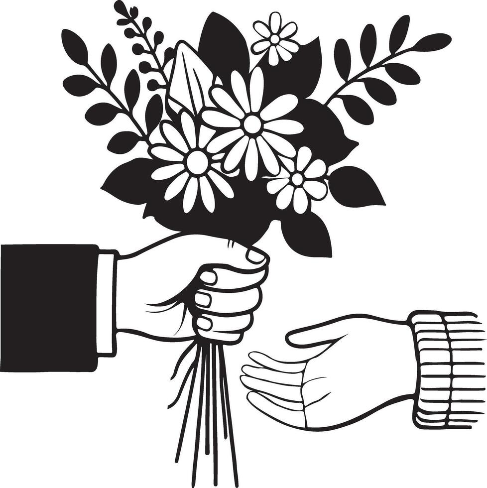 Acts of kindness giving flowers or helping hands Design Art Illustration on a white background vector