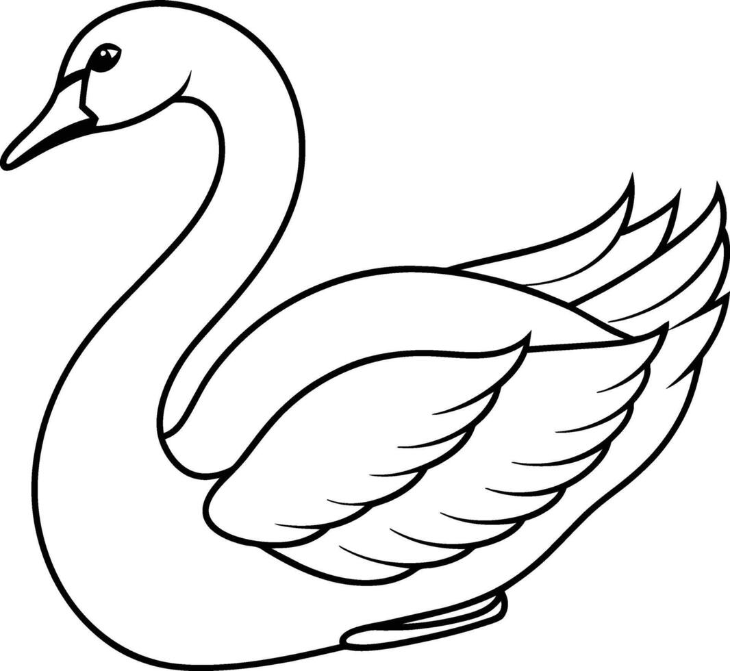Beautiful Swan Line Art Illustration Printable Coloring Page vector