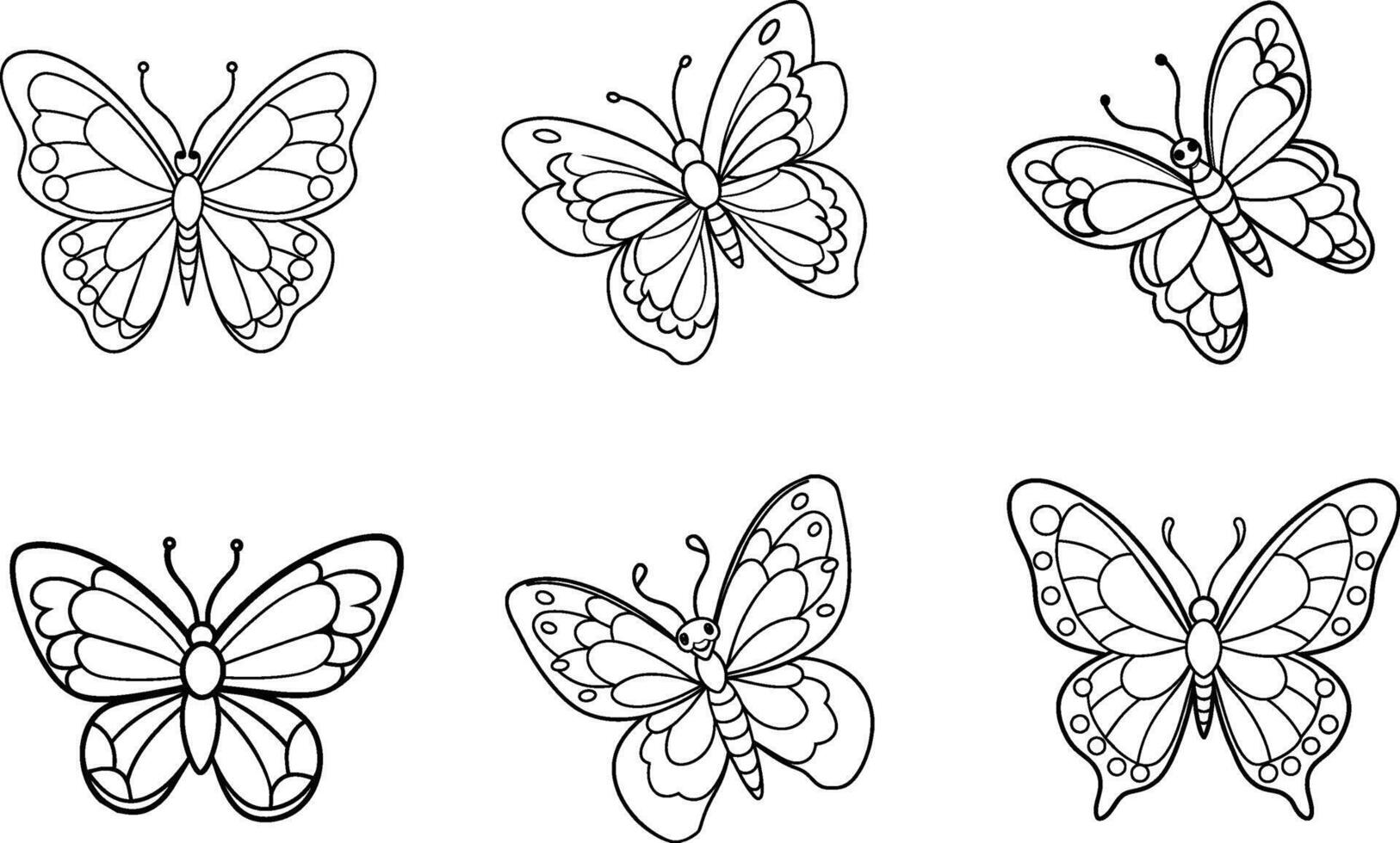 A set of Butterfly line art illustration vector