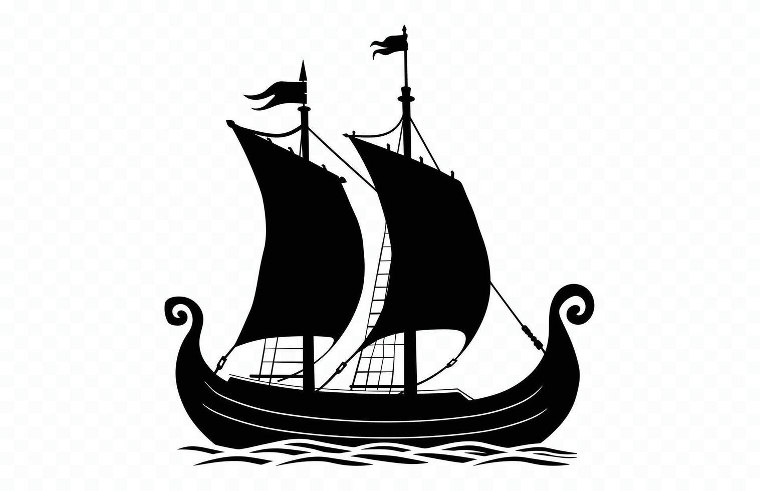 Viking Boat Black Clipart isolated on a white background vector