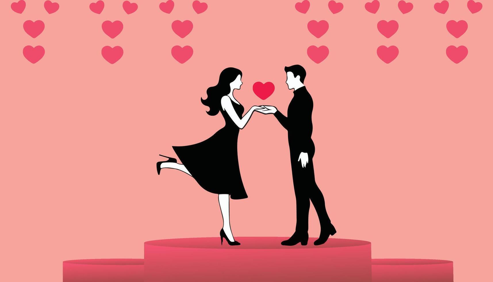 Cute couple valentine day silhouette image vector