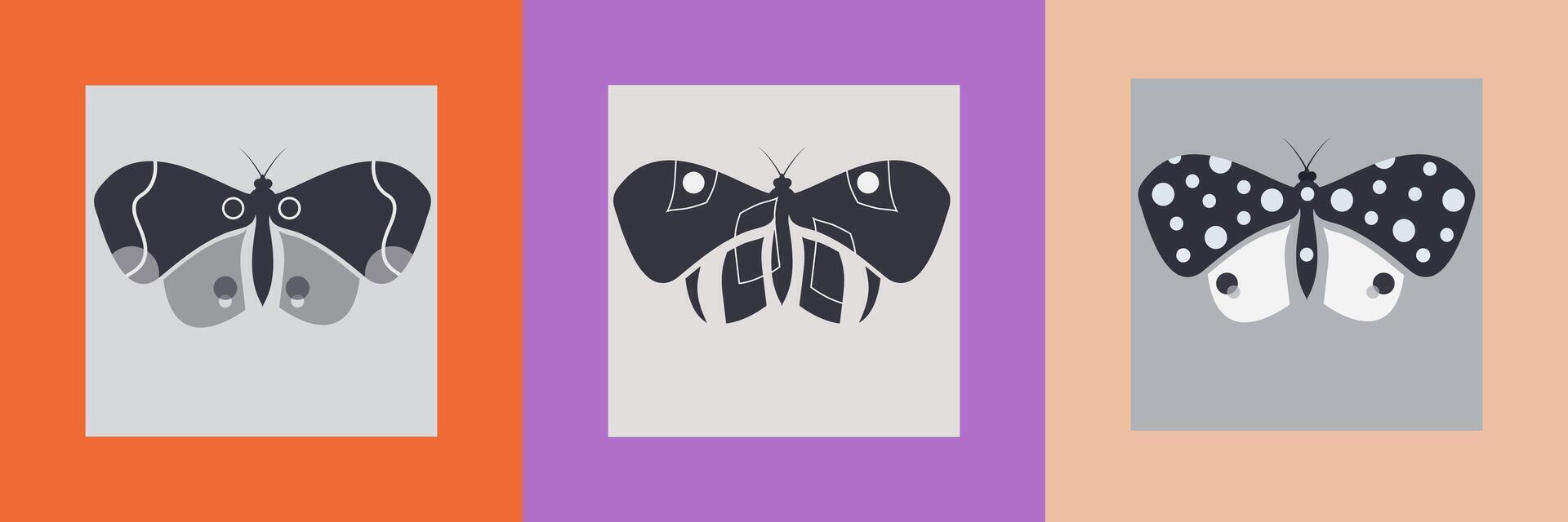 Monochrome butterflies template set. Abstract designs for poster, greeting card, print. vector