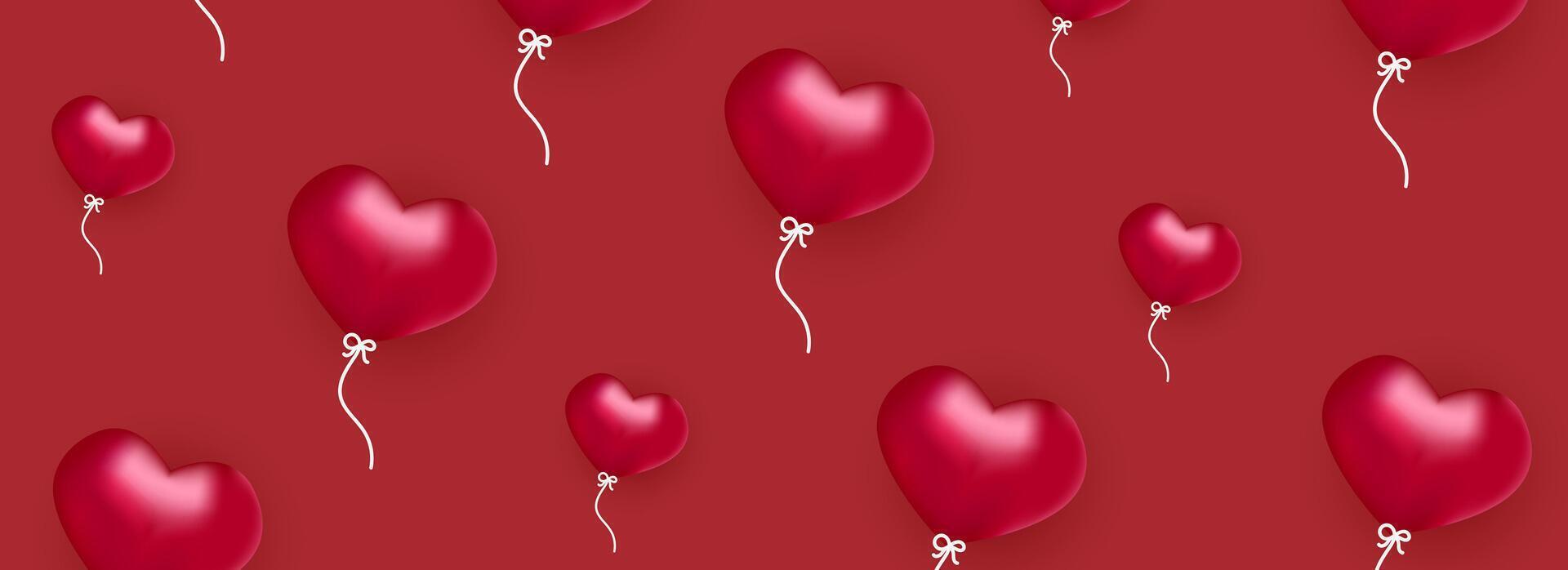 Horizontal background with heart shaped balloons. Romantic design for web banner, poster, social media, cover. vector