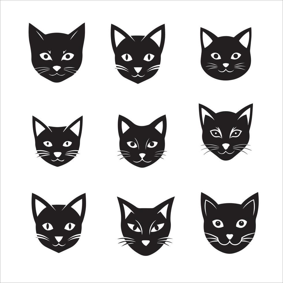 Cat head silhouette set illustration vector