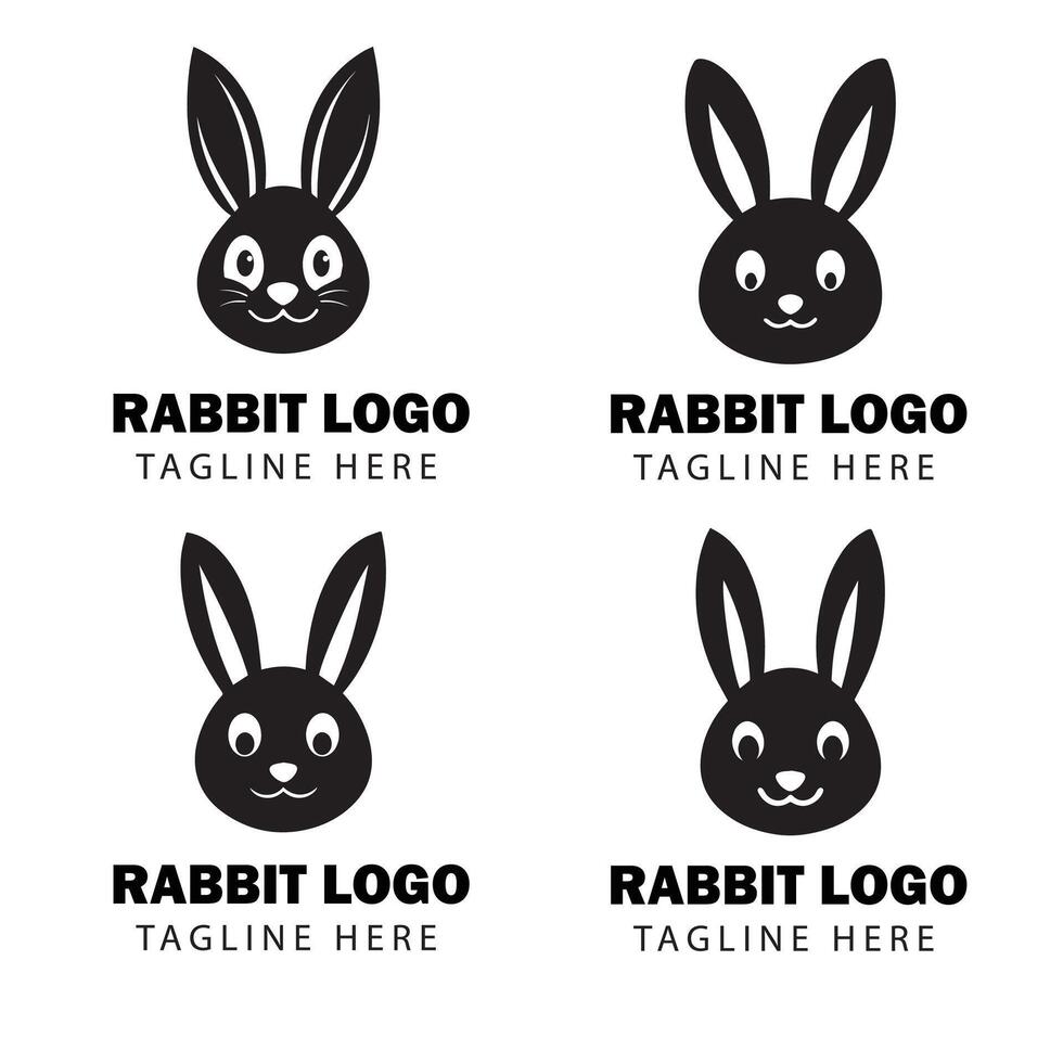 Rabbit face logo design set vector