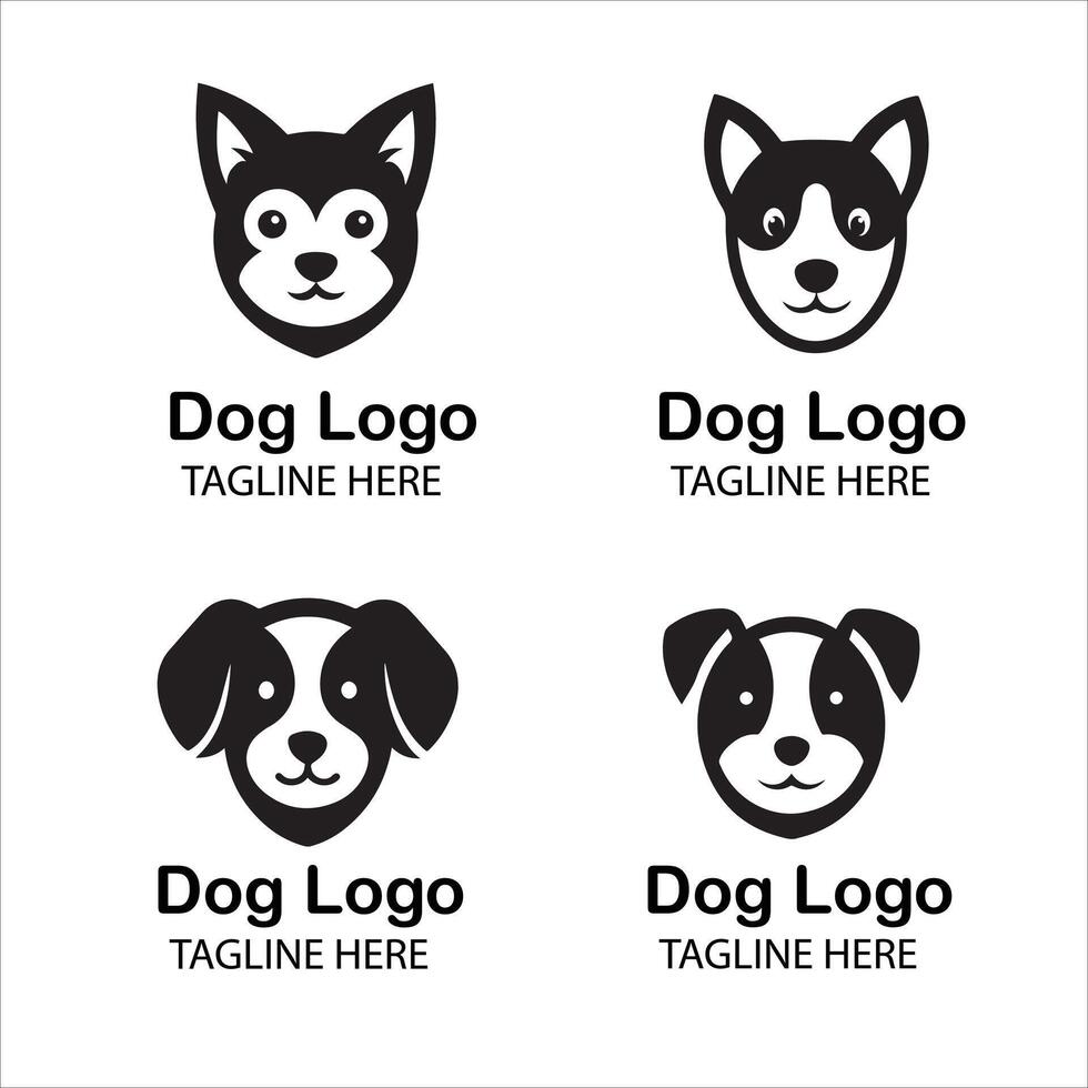 Silhouette dog face logo set design vector